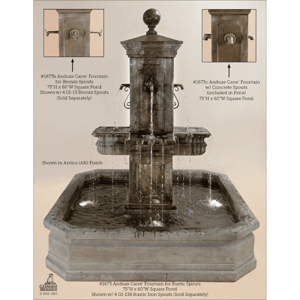 Giannini Garden Outdoor Fountains Giannini Garden Anduze Carre' Pond Fountain 1673