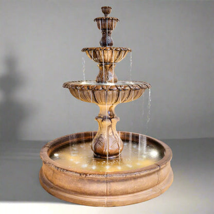 Giannini Garden Outdoor Fountains Calanthia 3 Tier #1696 w/ Pond (Forklift Required) / Antico / FREE 4 Pack Light Kit (Spring 2023 Special) Giannini Garden Calanthia Three Tier Pond Fountain 1696