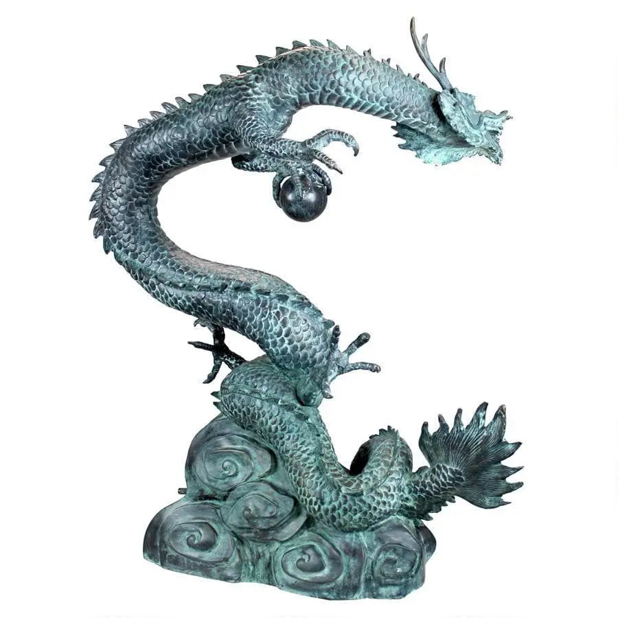 Design Toscano Garden Statues Design Toscano Asian Dragon with Oriental Power Orb Bronze Garden Statue PK2145