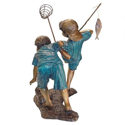 Design Toscano Garden Statues Design Toscano Double Trouble, Fishing Boys Cast Bronze Garden Statue PN7504