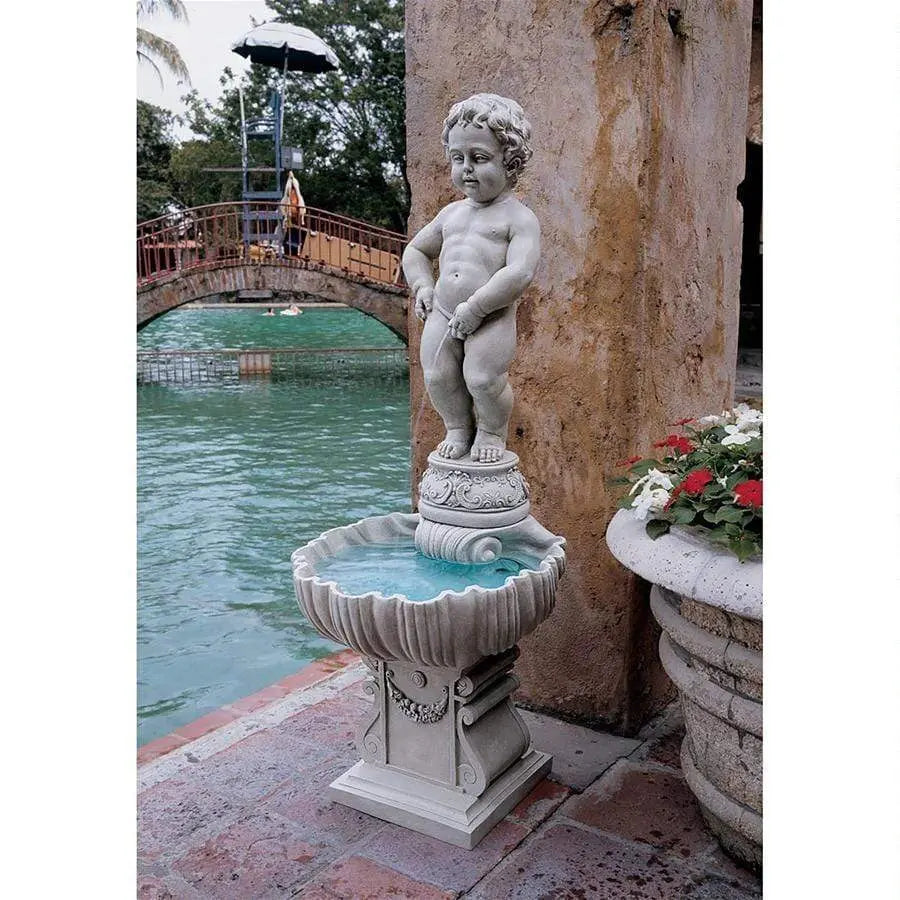 Design Toscano Outdoor Fountains Design Toscano Peeing Boy of Brussels Sculptural Outdoor Fountain with Plinth Base NG33505