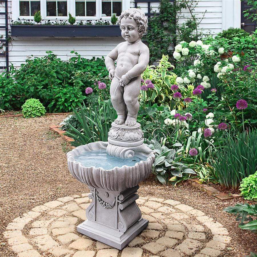 Design Toscano Outdoor Fountains Design Toscano Peeing Boy of Brussels Sculptural Outdoor Fountain with Plinth Base NG33505