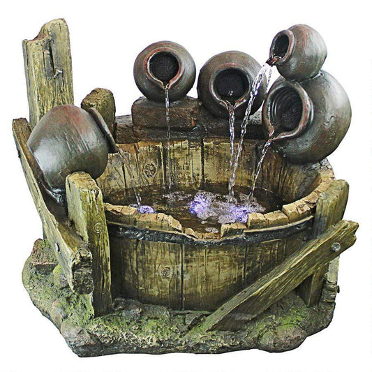 Design Toscano Outdoor Fountains Design Toscano Urns and Barrel Cascading Waterfall Illuminated Garden Outdoor Fountain QN1638