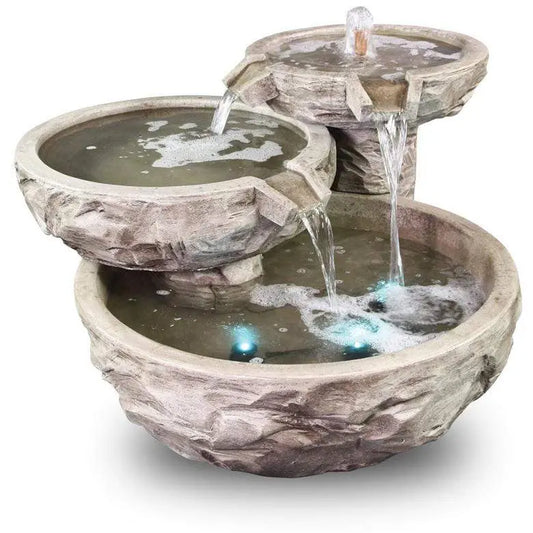 Giannini Garden Outdoor Fountains Basalt Triple / Walnut / 27"H x 48"W x 55"D Giannini Garden Basalt Triple Cascade Walnut Concrete Outdoor Fountain 1758