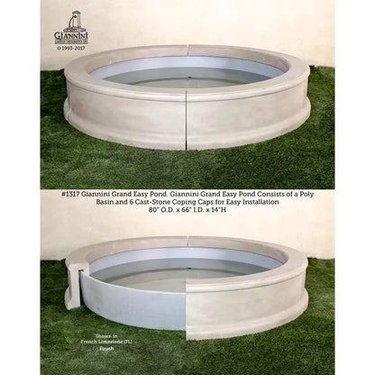 Giannini Garden Outdoor Fountains Grand Easy Pond #1317 / French Limestone Giannini Garden Grand Easy Pond #1317 (80"O.D. X 66" I.D. X 14"H)