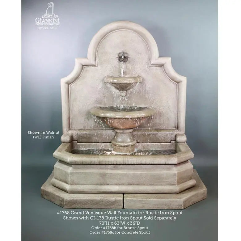 Giannini Garden Outdoor Fountains Giannini Garden Grand Venasque Walnut Concrete Wall Outdoor Fountain 1768