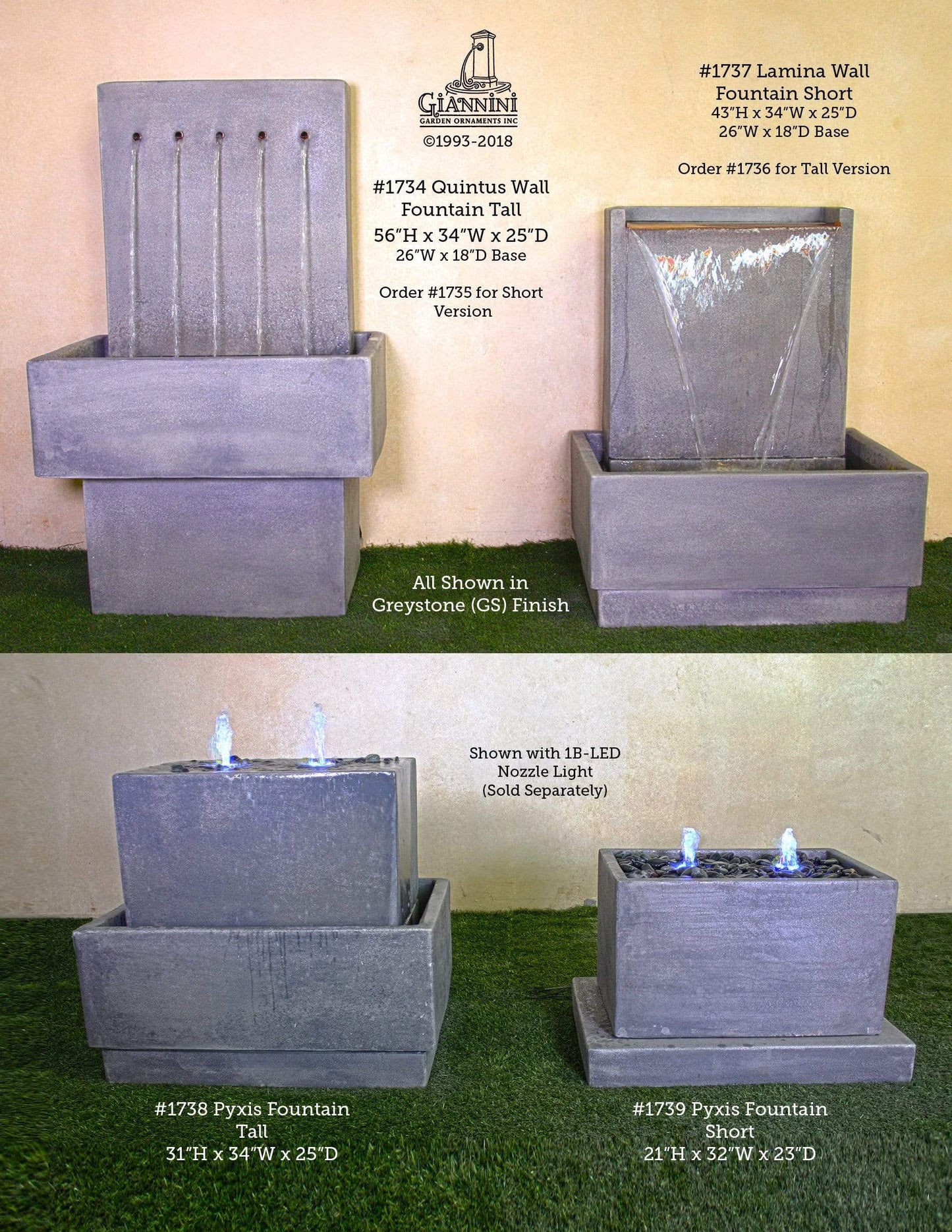 Giannini Garden Outdoor Fountains Lamina Short / Greystone (GS) / 43"H x 34"W x 25"D Giannini Garden Lamina Concrete Wall Outdoor Fountain Short 1737