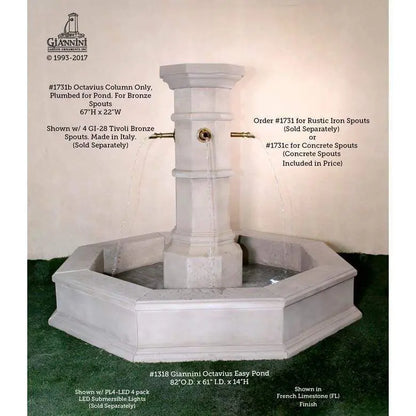 Giannini Garden Outdoor Fountains Giannini Garden Octavius Column French Limestone Concrete Outdoor Fountain 1731