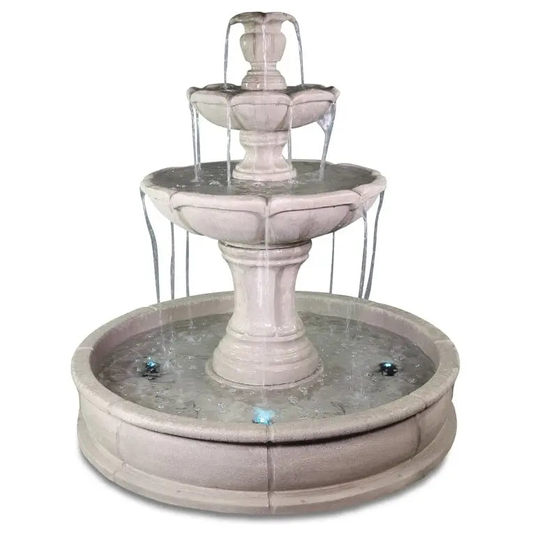 Giannini Garden Outdoor Fountains Velia 1767 / French Limestone (FL) color shown / No Light Kit Giannini Garden Velia French Limestone Concrete Three Tier Pond Outdoor Fountain 1767