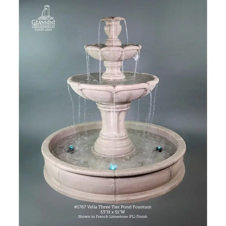 Giannini Garden Outdoor Fountains Giannini Garden Velia French Limestone Concrete Three Tier Pond Outdoor Fountain 1767