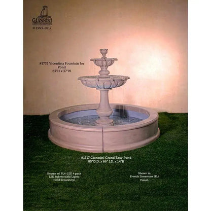 Giannini Garden Outdoor Fountains Vicentina / French Limestone / 80"O.D x 66"D x 14"H Giannini Garden Vicentina French Limestone Concrete Outdoor Fountain for Pond 1733