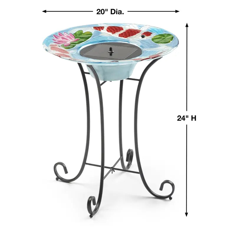 Smart Solar Outdoor Fountains Japanese Koi Glass Solar Birdbath / 20.0" Diameter x 24.30" High  Smar Solar Japanese Koi Glass Solar Birdbath 20225R01