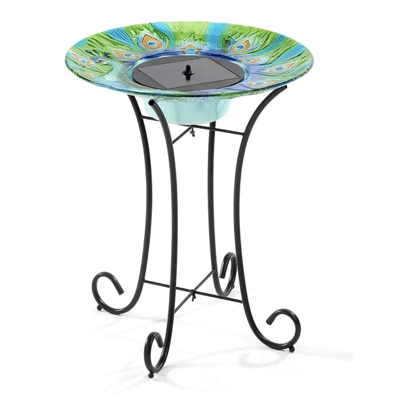 Smart Solar Outdoor Fountains Argus Peacock Glass Solar Birdbath / 20" Diameter x 24" High Smart Solar Argus Peacock Glass Solar Birdbath 20221R01