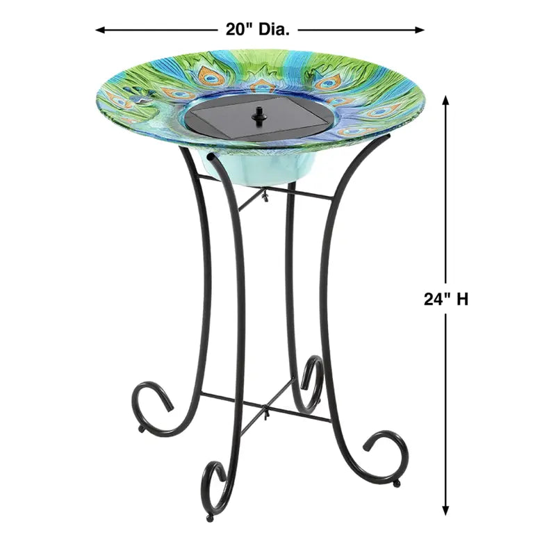 Smart Solar Outdoor Fountains Argus Peacock Glass Solar Birdbath / 20" Diameter x 24" High Smart Solar Argus Peacock Glass Solar Birdbath 20221R01