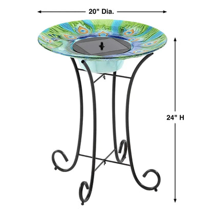 Smart Solar Outdoor Fountains Argus Peacock Glass Solar Birdbath / 20" Diameter x 24" High Smart Solar Argus Peacock Glass Solar Birdbath 20221R01