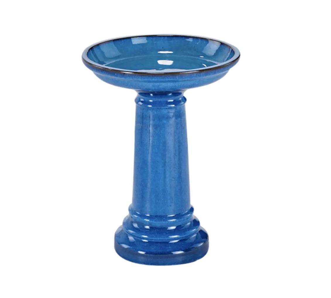 Smart Solar Outdoor Fountains Aviatra / Blue / 17" Diameter x 23" High Smart Solar Aviatra Ceramic Traditional Birdbath 207104-BT