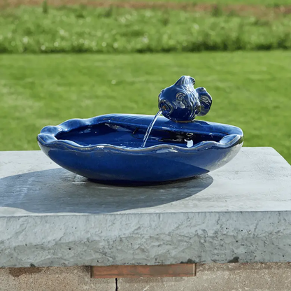 Smart Solar Outdoor Fountains Ceramic Koi Solar Fountain Small / 14.5" L x 13.4" W x 6.7" H Smart Solar Ceramic Koi Solar Fountain Small  21372R01 (Blue)