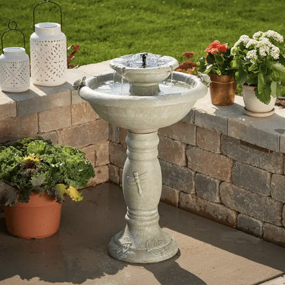 Smart Solar Outdoor Fountains Weathered Stone / Country Gardens / 21" Diameter x 32" High Smart Solar Country Gardens 2 2-Tier Solar Outdoor Fountain 34222RM1 (Weathered Stone)