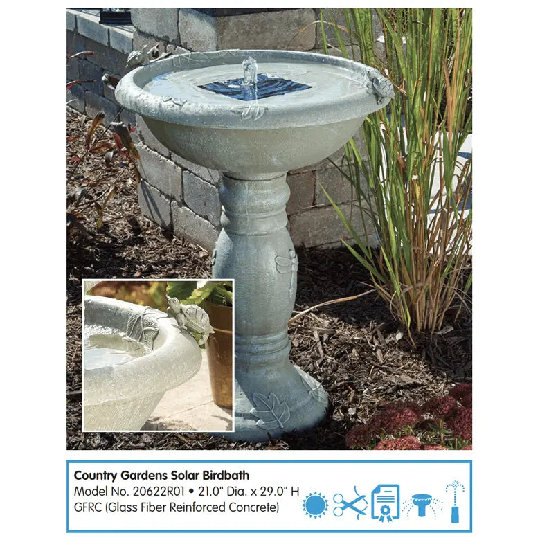 Smart Solar Outdoor Fountains Country Gardens Solar Birdbath / 20.75" Diameter x 28.75" High Smart Solar Country Gardens Solar Birdbath 20622R01