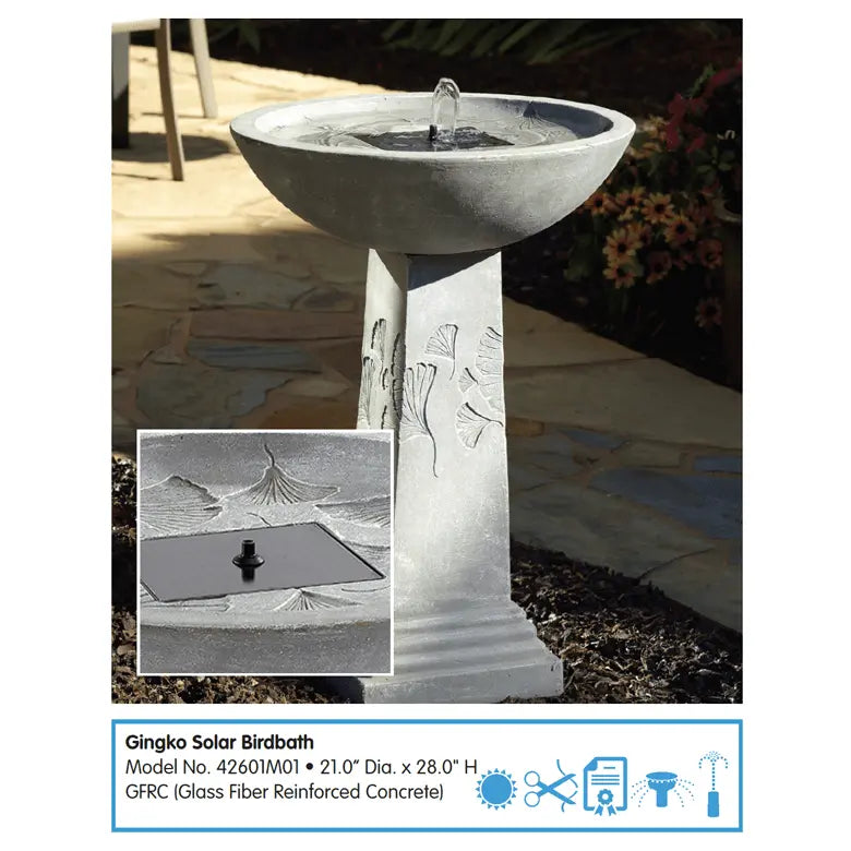 Smart Solar Outdoor Fountains Gingko Solar Birdbath / 21.30" Diameter x 29.30" High Smart Solar Gingko Solar Birdbath 42601M01 (Weathered Stone)