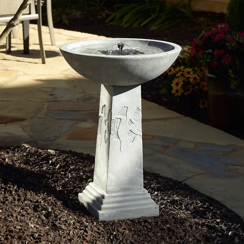 Smart Solar Outdoor Fountains Gingko Solar Birdbath / 21.30" Diameter x 29.30" High Smart Solar Gingko Solar Birdbath 42601M01 (Weathered Stone)