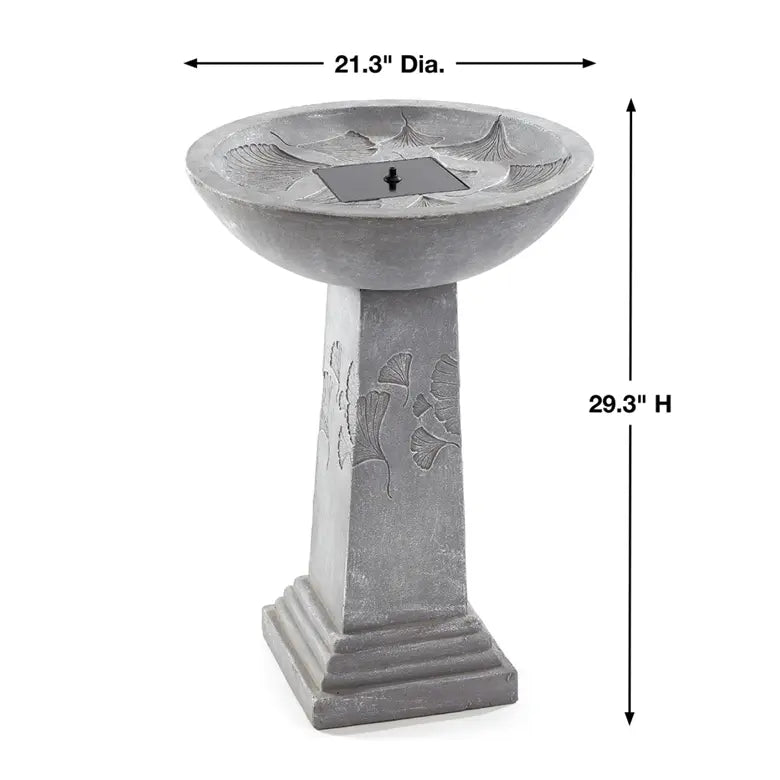 Smart Solar Outdoor Fountains Gingko Solar Birdbath / 21.30" Diameter x 29.30" High Smart Solar Gingko Solar Birdbath 42601M01 (Weathered Stone)