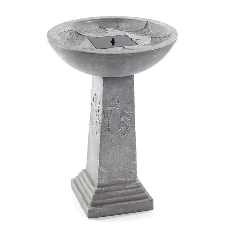 Smart Solar Outdoor Fountains Gingko Solar Birdbath / 21.30" Diameter x 29.30" High Smart Solar Gingko Solar Birdbath 42601M01 (Weathered Stone)