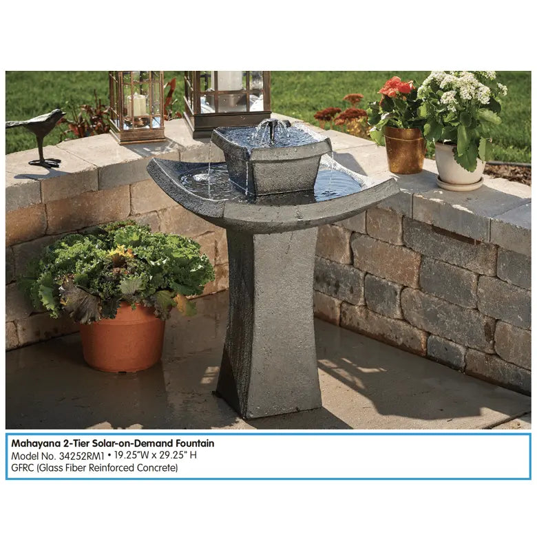 Smart Solar Outdoor Fountains Mahayana Zen / 19.25" D x 29.25" H Smart Solar Mahayana Zen 2-Tier Solar Outdoor Fountain 34252RM1