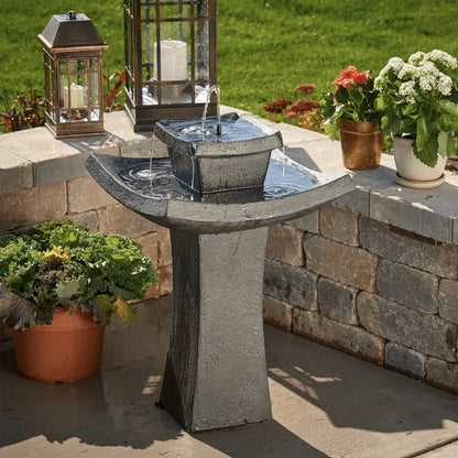 Smart Solar Outdoor Fountains Mahayana Zen / 19.25" D x 29.25" H Smart Solar Mahayana Zen 2-Tier Solar Outdoor Fountain 34252RM1