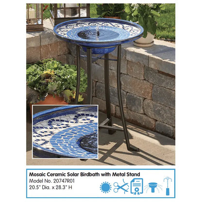 Smart Solar Outdoor Fountains Mosaic Solar / Glazed Ceramic / 20.75" Diameter x 28.75" Smart Solar Mosaic Solar Glazed Ceramic Solar Outdoor Fountain 20747R01