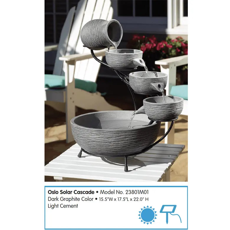 Smart Solar Outdoor Fountains Oslo Solar Cascade / 20.0" L x 17.0" W x 22.0" H Smart Solar Oslo Solar Cascade 23801M01 (Light Grey)